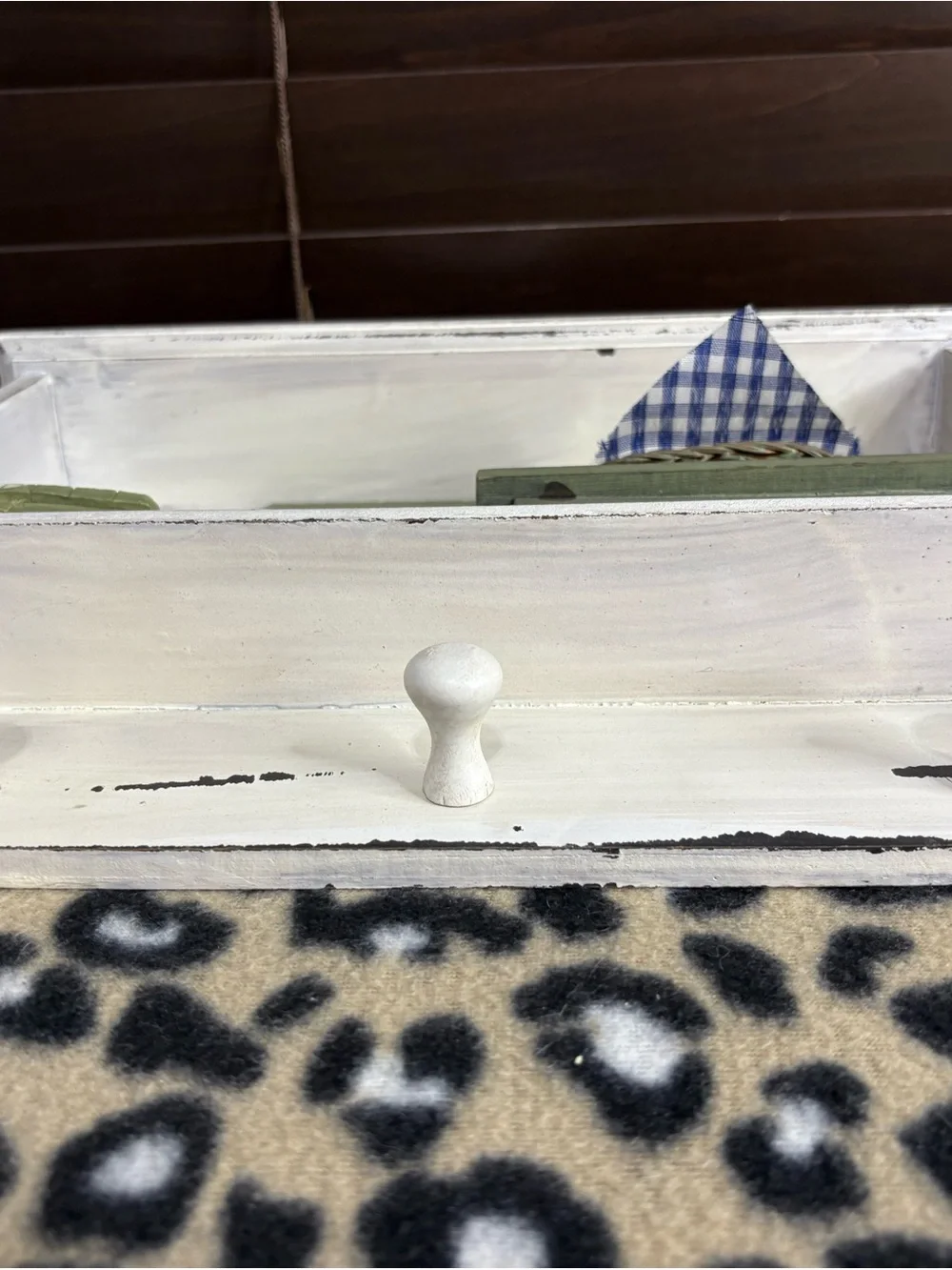 White Wooden Wall Shelf with Green Accents - Home Wall Decor